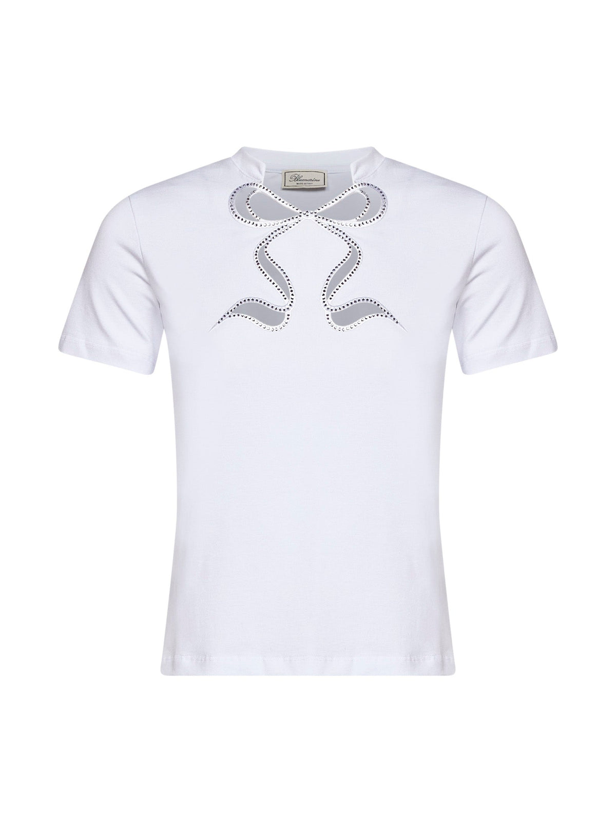 BLUMARINE Blumarine Women White Stretch Jersey T-Shirt With Rhinestone Embroidery