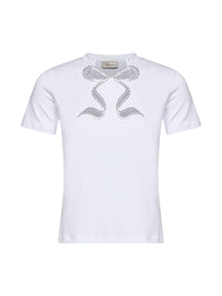 BLUMARINE Blumarine Women White Stretch Jersey T-Shirt With Rhinestone Embroidery