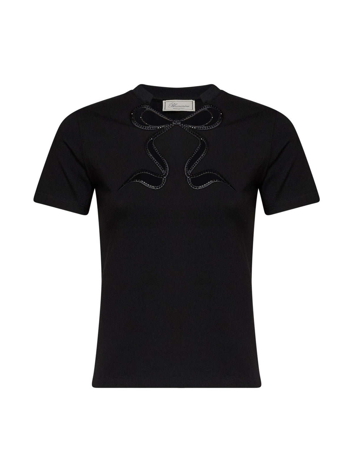 BLUMARINE Blumarine Women Black Stretch Jersey T-Shirt With Rhinestone Embroidery