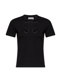 BLUMARINE Blumarine Women Black Stretch Jersey T-Shirt With Rhinestone Embroidery