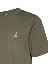 Brunello Cucinelli Men Camouflage Green Cotton Jersey Logo Crewneck T-Shirt