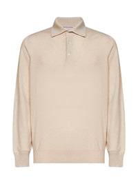 Brunello Cucinelli Men Champagne Cashmere Knit Polo Shirt