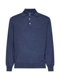 BRUNELLO CUCINELLI Brunello Cucinelli Men Denim Cashmere Knit Polo Shirt