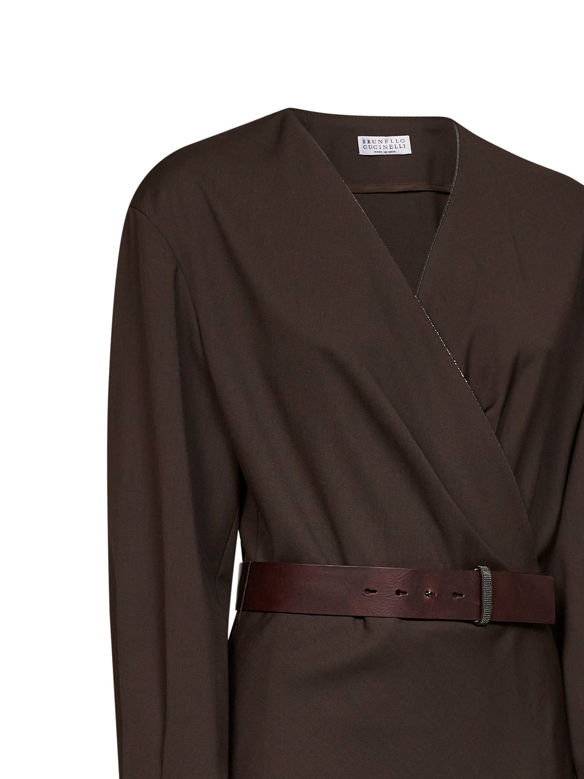BRUNELLO CUCINELLI Brunello Cucinelli Women Dark Chocolate Stretch Canvas Belted Midi Dress
