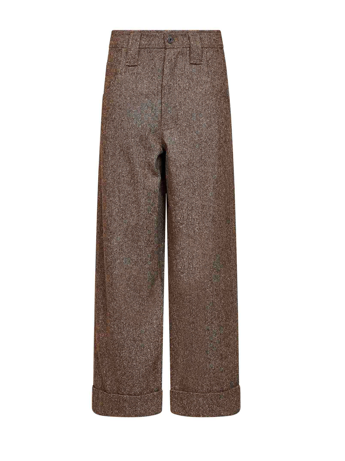 Brunello Cucinelli Women Cappuccino Donegal Baggy Trousers With Monili