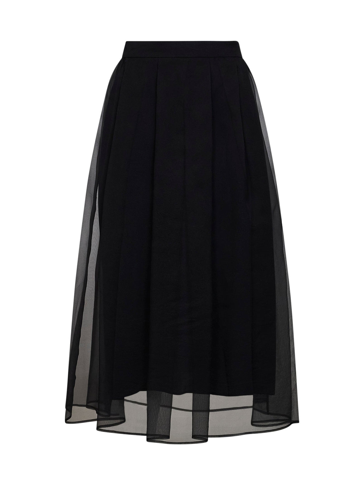 Brunello Cucinelli Women Black Crispy Silk Flared Midi Skirt