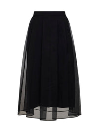 Brunello Cucinelli Women Black Crispy Silk Flared Midi Skirt