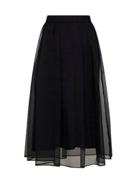Brunello Cucinelli Women Black Crispy Silk Flared Midi Skirt
