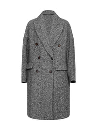Brunello Cucinelli Women Grey Herringbone Double-Breatsed Coat