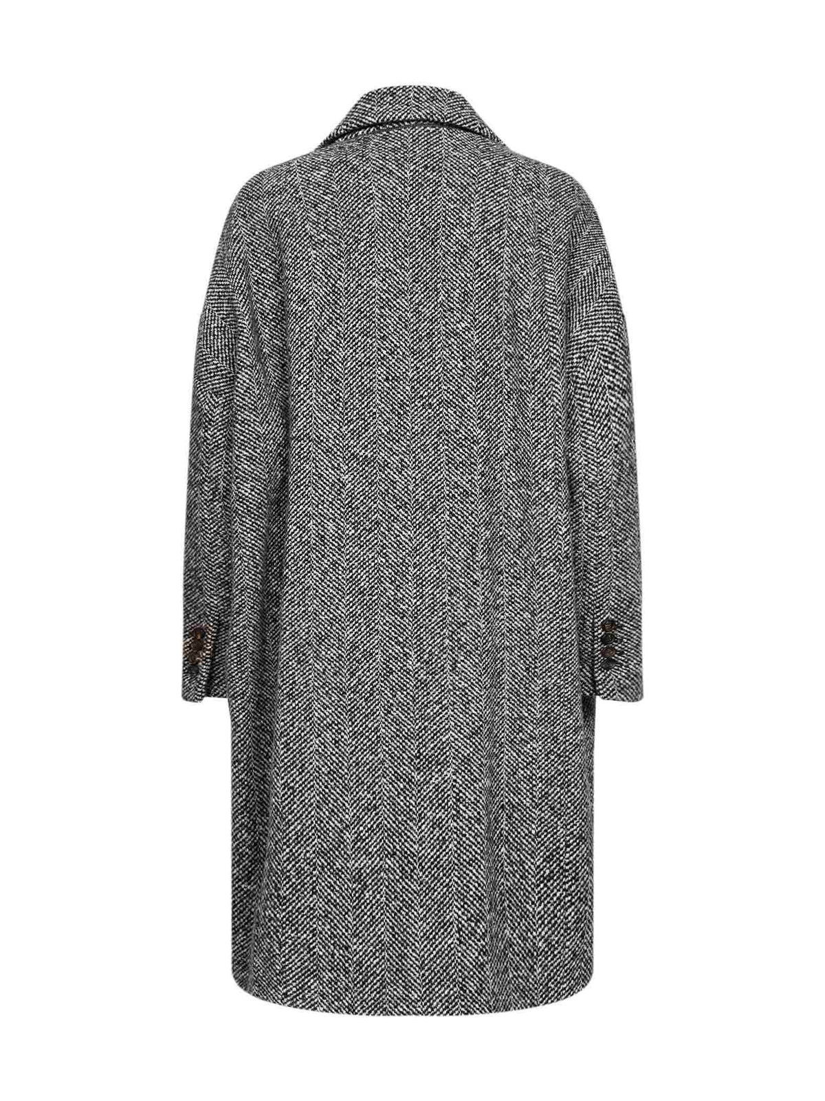Brunello Cucinelli Women Grey Herringbone Double-Breatsed Coat