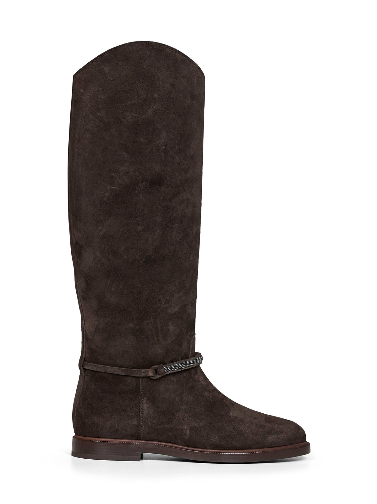 Brunello Cucinelli Women Pepper Suede Boot With Precious Strap