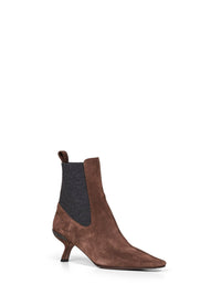 BRUNELLO CUCINELLI Brunello Cucinelli Women Espresso Suede Heeled Ankle Boots With Precious Details