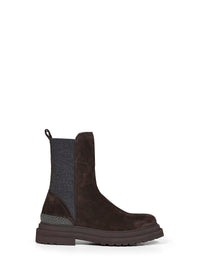 Brunello Cucinelli Women Pepper Suede Ankle Boots With Precious Detail
