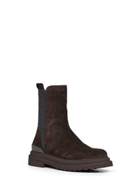 Brunello Cucinelli Women Pepper Suede Ankle Boots With Precious Detail
