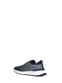Brunello Cucinelli Men Navy Blue Techno Cotton Knit Runners
