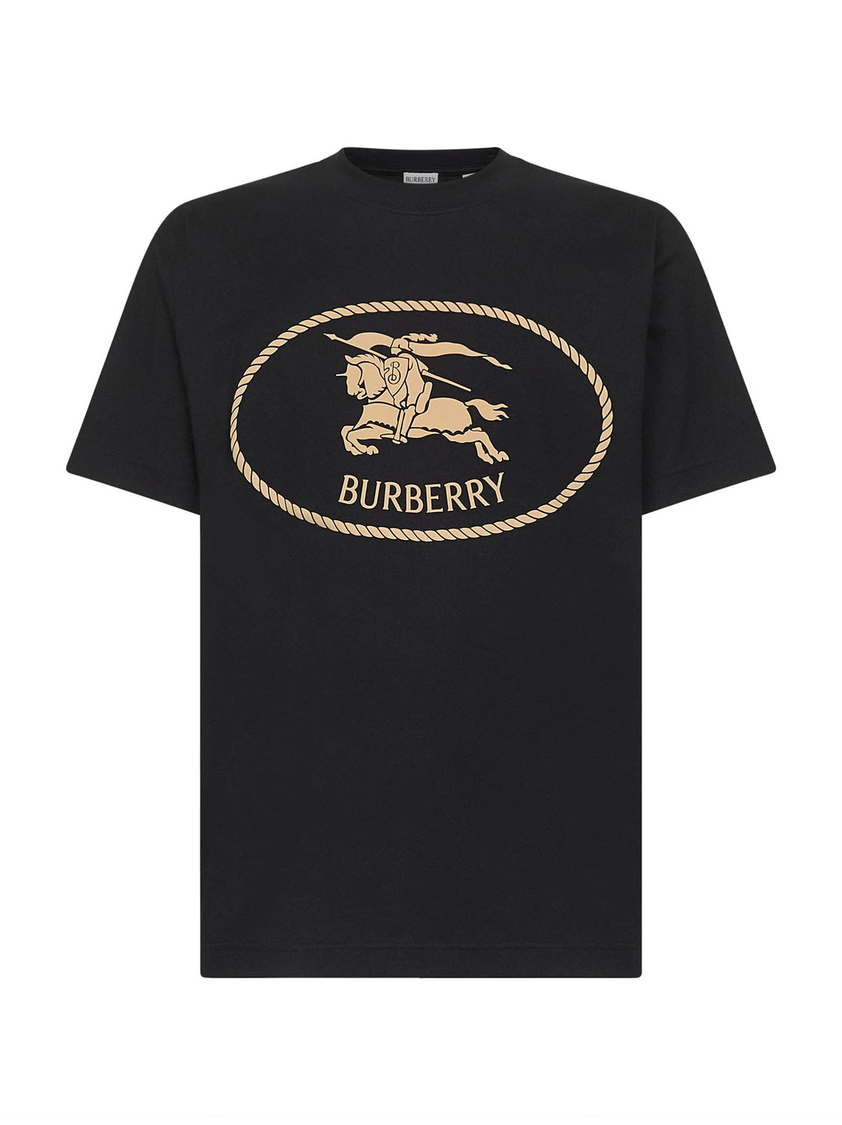 Burberry Men Black Cotton Knight Stamp T-Shirt