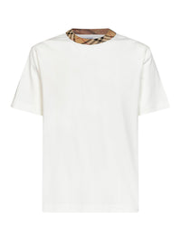 Burberry Men Chalk White Cotton T-Shirt With Check Trim