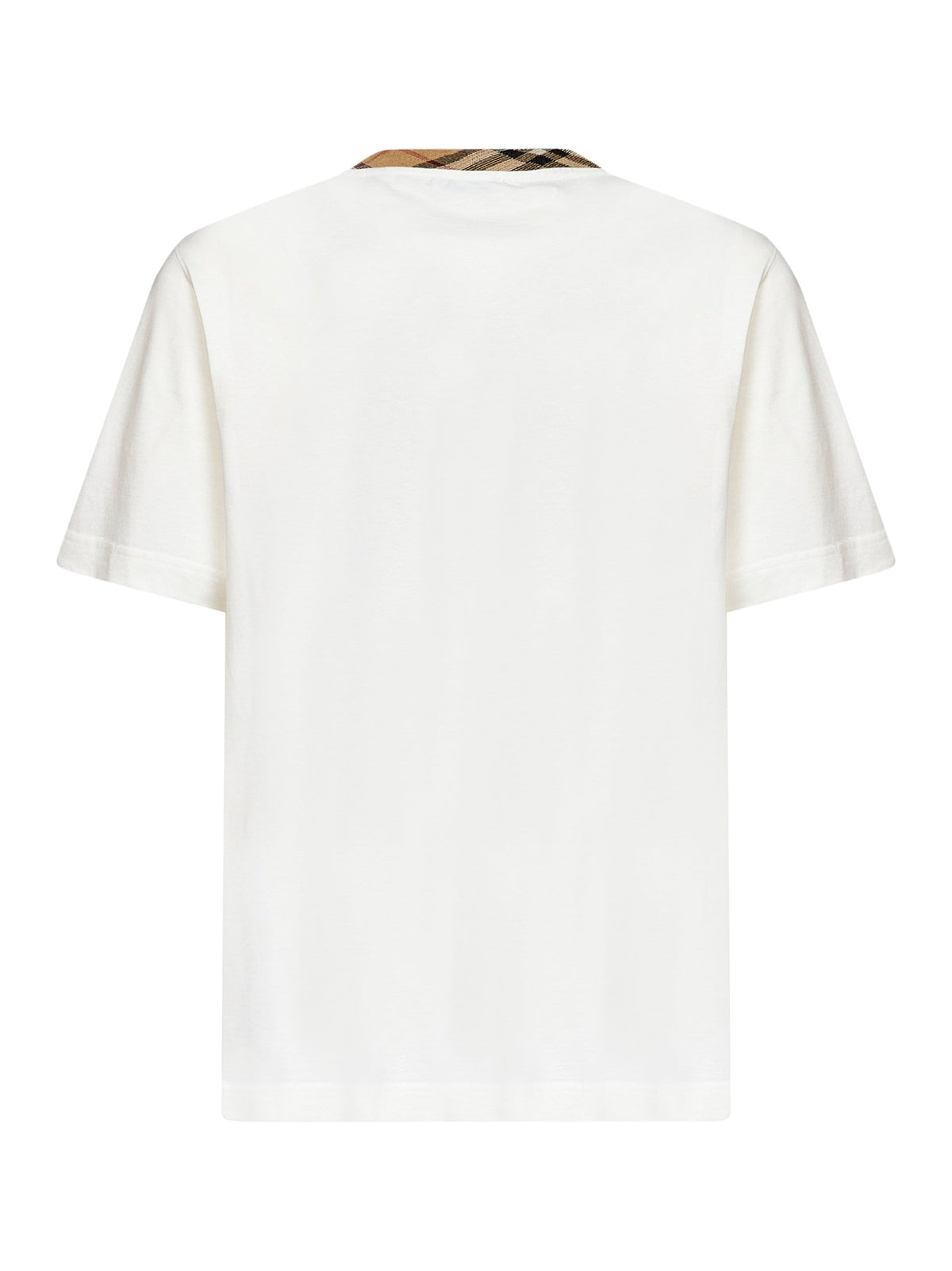 Burberry Men Chalk White Cotton T-Shirt With Check Trim
