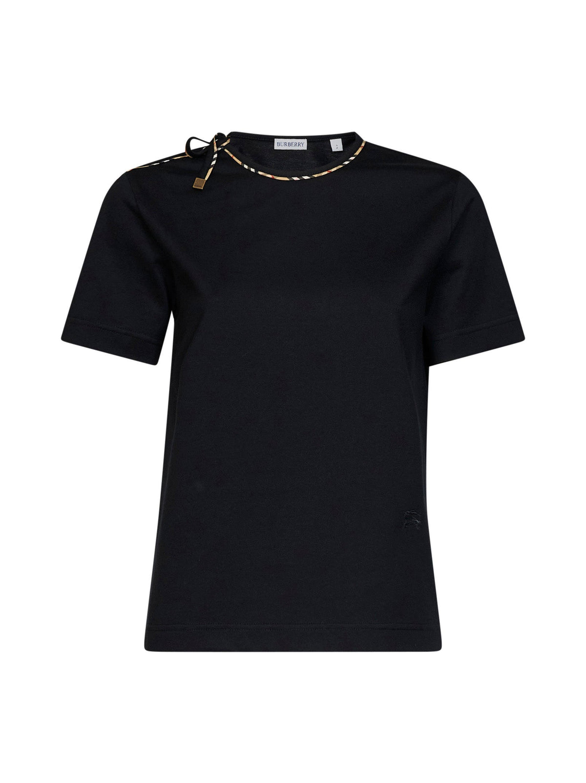 BURBERRY Burberry Women Black Cotton T-Shirt With Check Ties