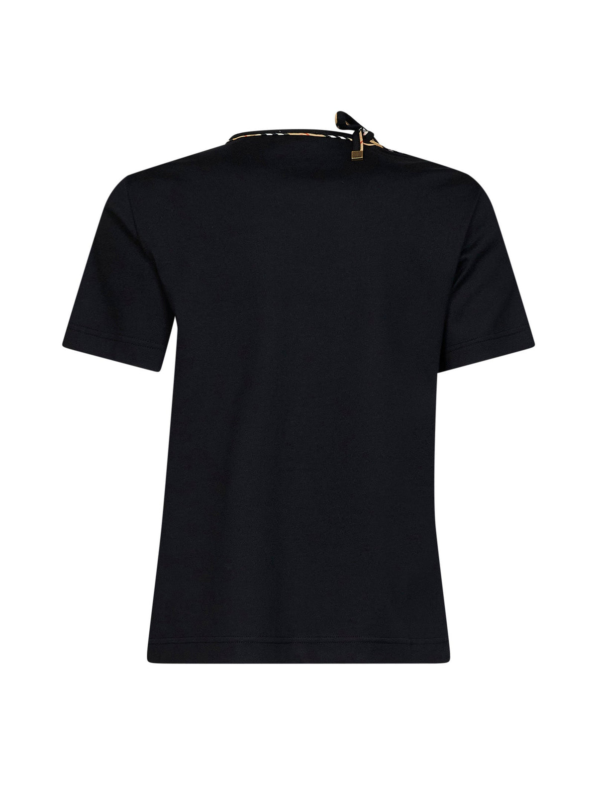 BURBERRY Burberry Women Black Cotton T-Shirt With Check Ties
