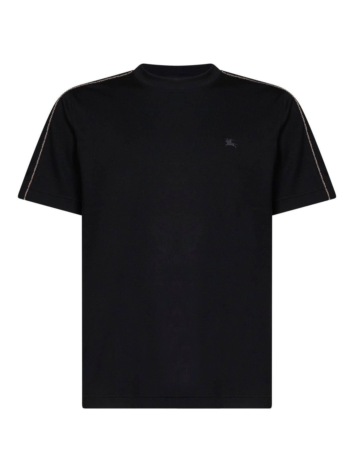 BURBERRY Burberry Men Black Cotton T-Shirt With Check Trims