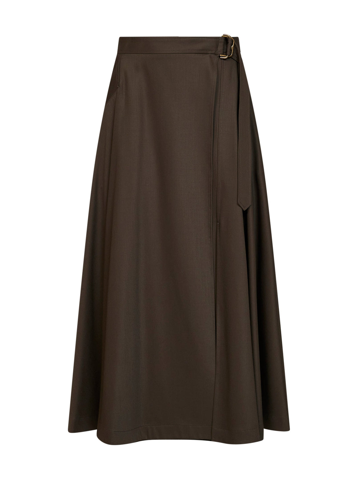 BURBERRY Burberry Women Green Wool Twill Belted Midi Skirt