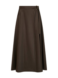 BURBERRY Burberry Women Green Wool Twill Belted Midi Skirt