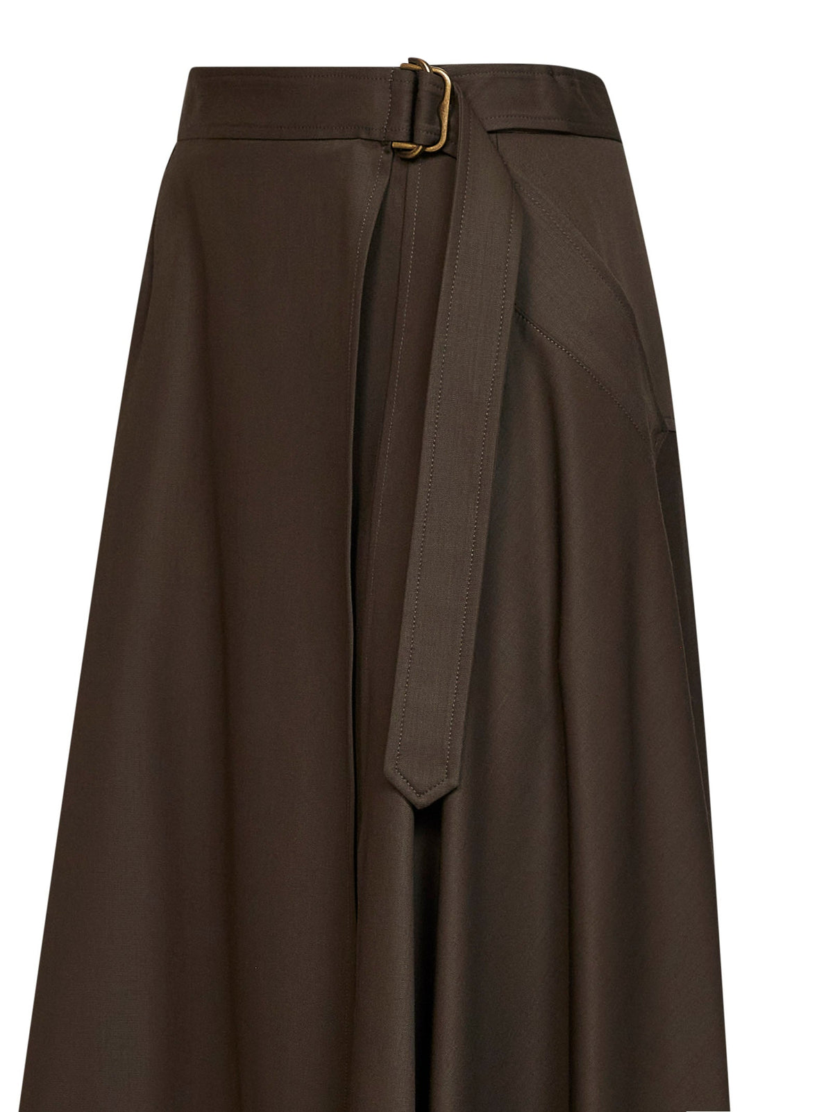 BURBERRY Burberry Women Green Wool Twill Belted Midi Skirt