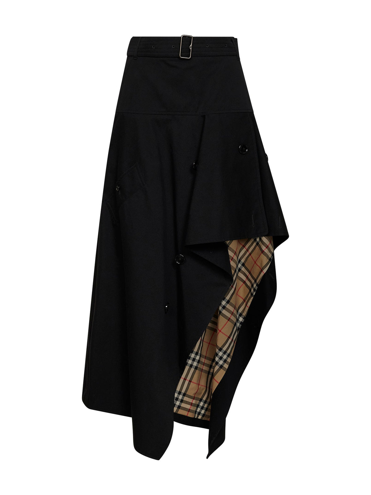 BURBERRY Burberry Women Black Cotton Asymmetric Belted Trench Skirt