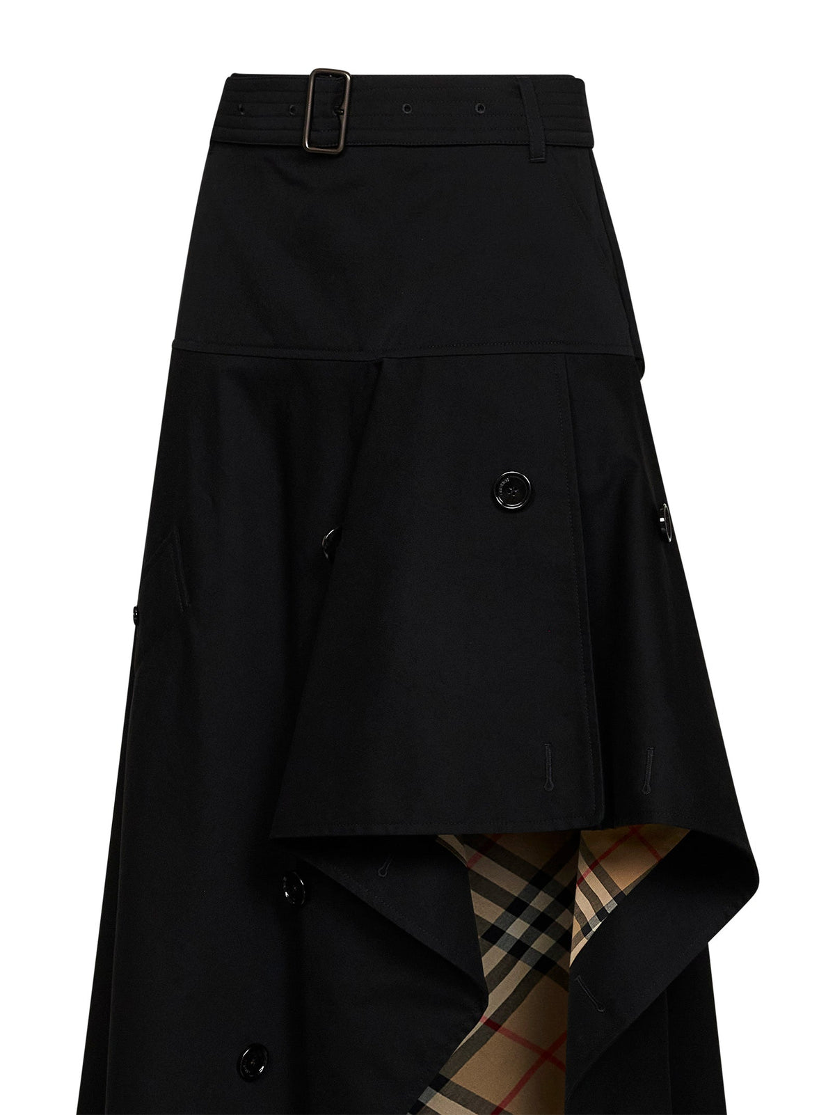 BURBERRY Burberry Women Black Cotton Asymmetric Belted Trench Skirt