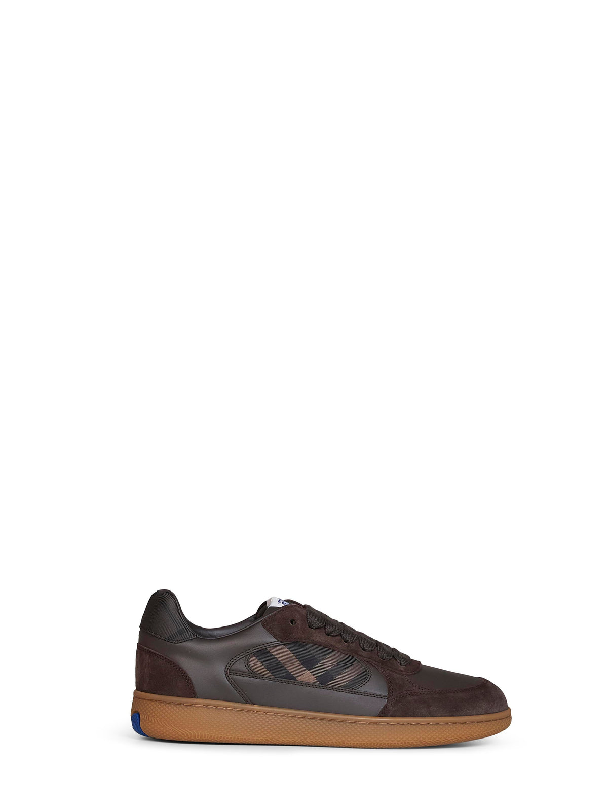 Burberry Men Dark Brown Leather And Suede And Check Terrace Sneakers