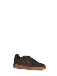 Burberry Men Dark Brown Leather And Suede And Check Terrace Sneakers