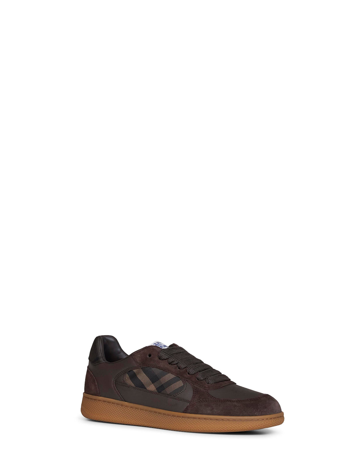 Burberry Men Dark Brown Leather And Suede And Check Terrace Sneakers