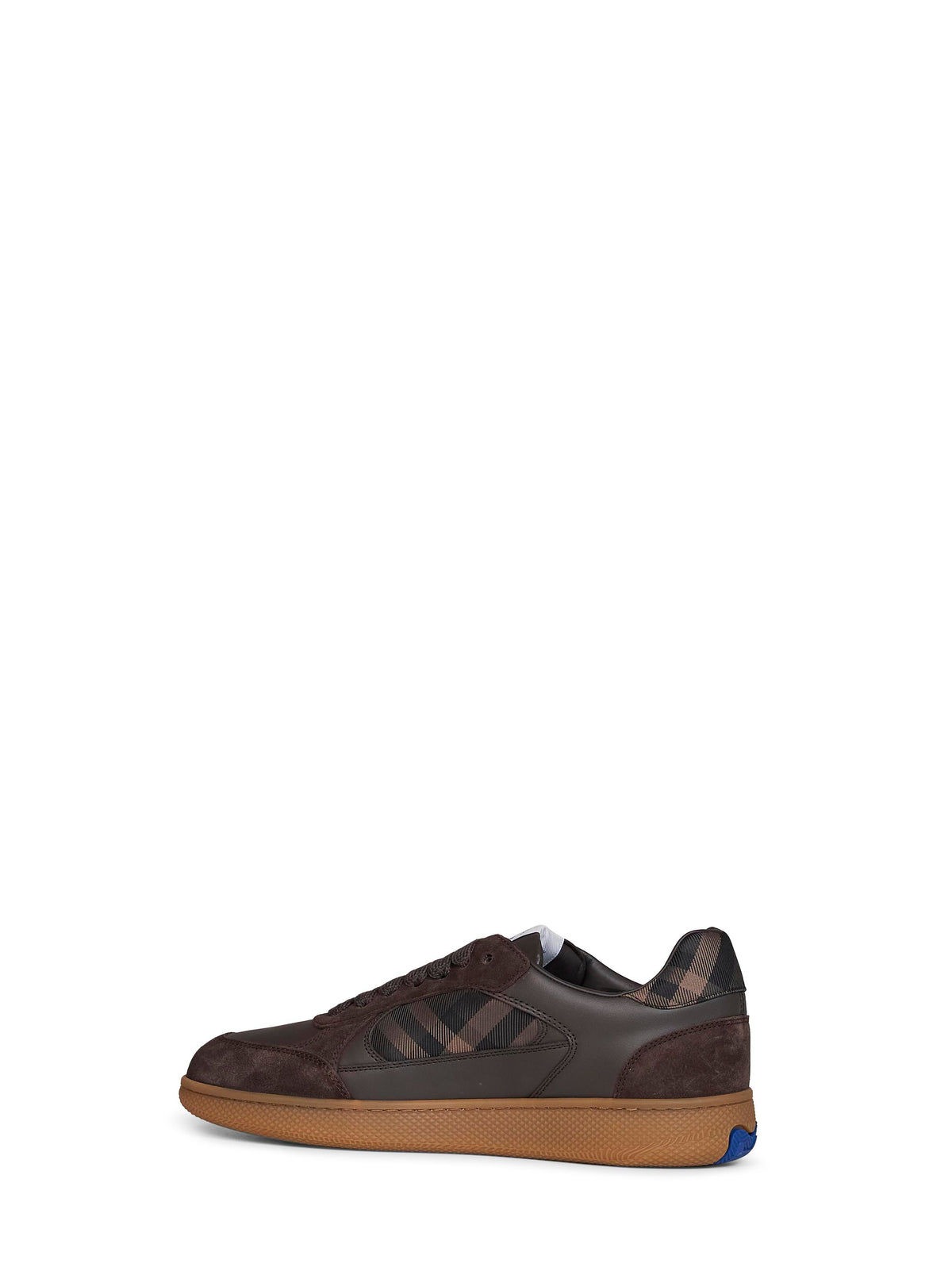 Burberry Men Dark Brown Leather And Suede And Check Terrace Sneakers