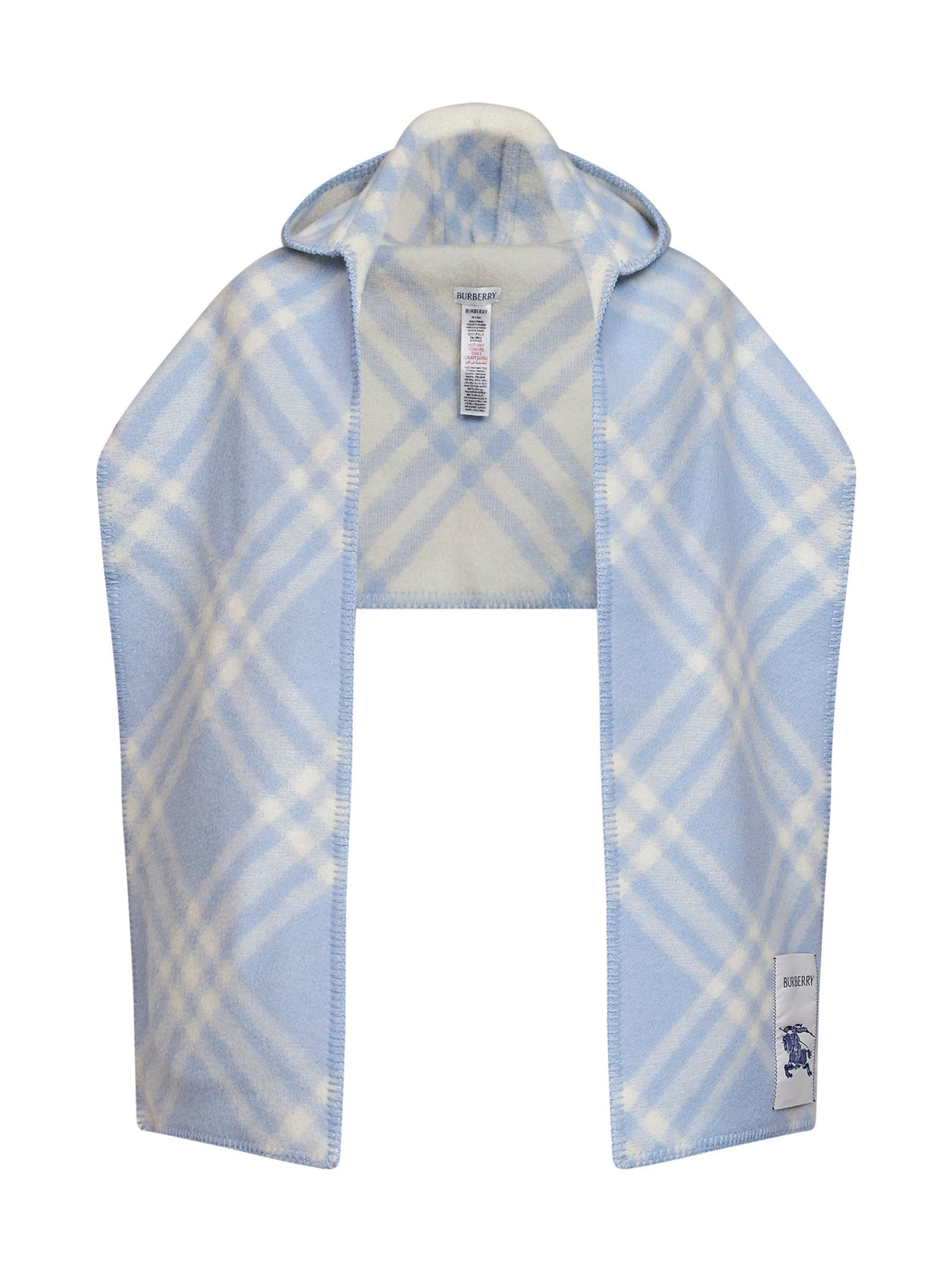Burberry Women Light Blue Checked Wool Hooded Scarf <Br/>