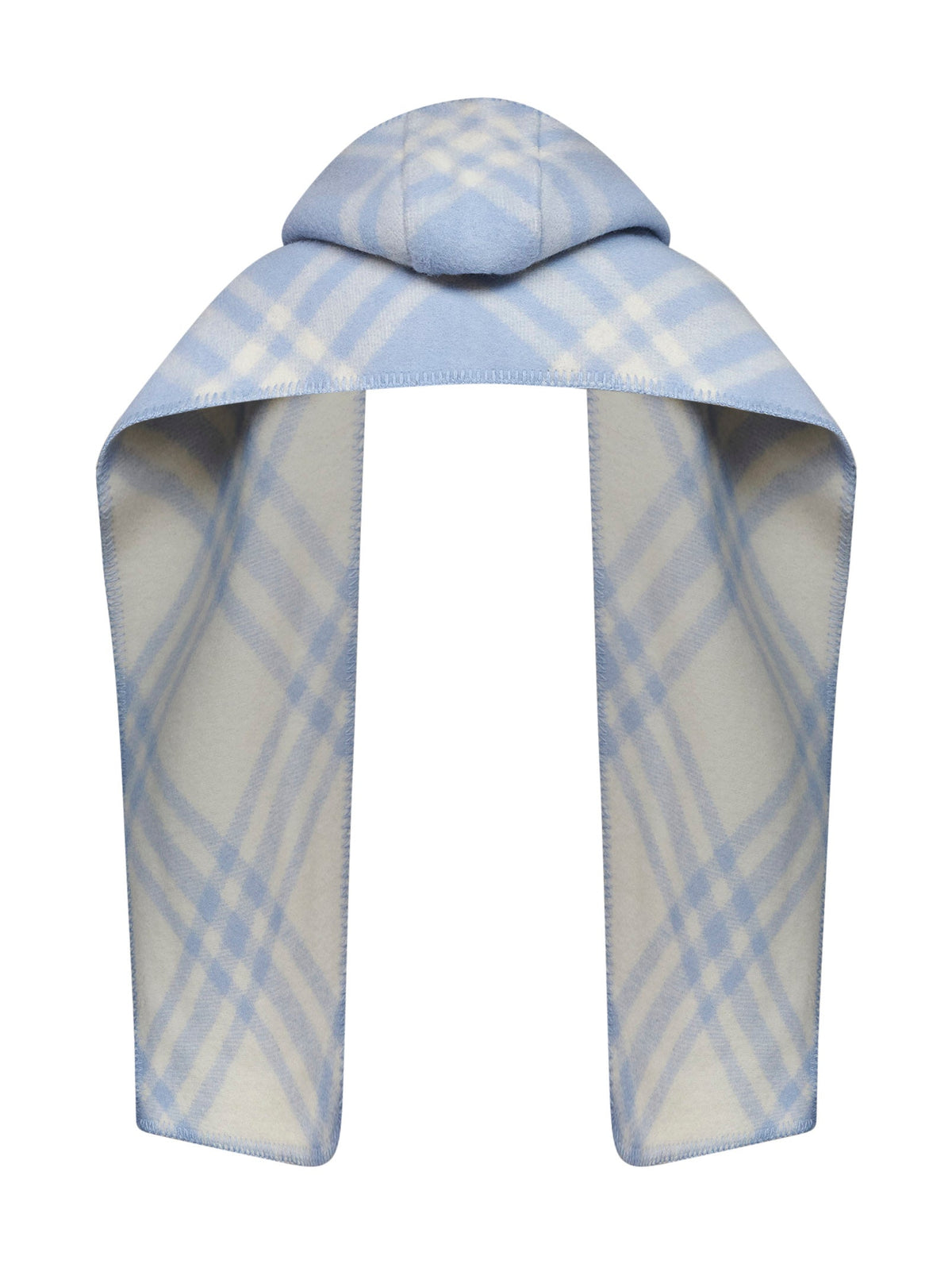 Burberry Women Light Blue Checked Wool Hooded Scarf <Br/>