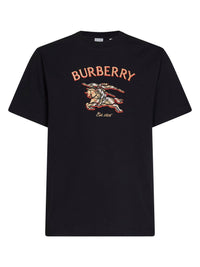 Burberry Men Black Cotton T-Shirt With Knight Check