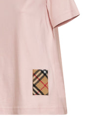 BURBERRY Burberry Women Bouquet Pink Cotton T-Shirt With Check Patch