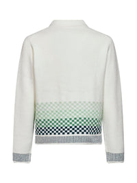 Casablanca Men White Bouclé Knit Check Long-Sleeved Polo Shirt