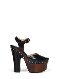Chloé Women Black Shiny Calfskin Leather Meret Platform Clogs