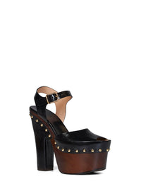 Chloé Women Black Shiny Calfskin Leather Meret Platform Clogs