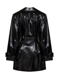 CHLOé Chloé Women Black Shiny Coated Viscose Belted Trench Coat