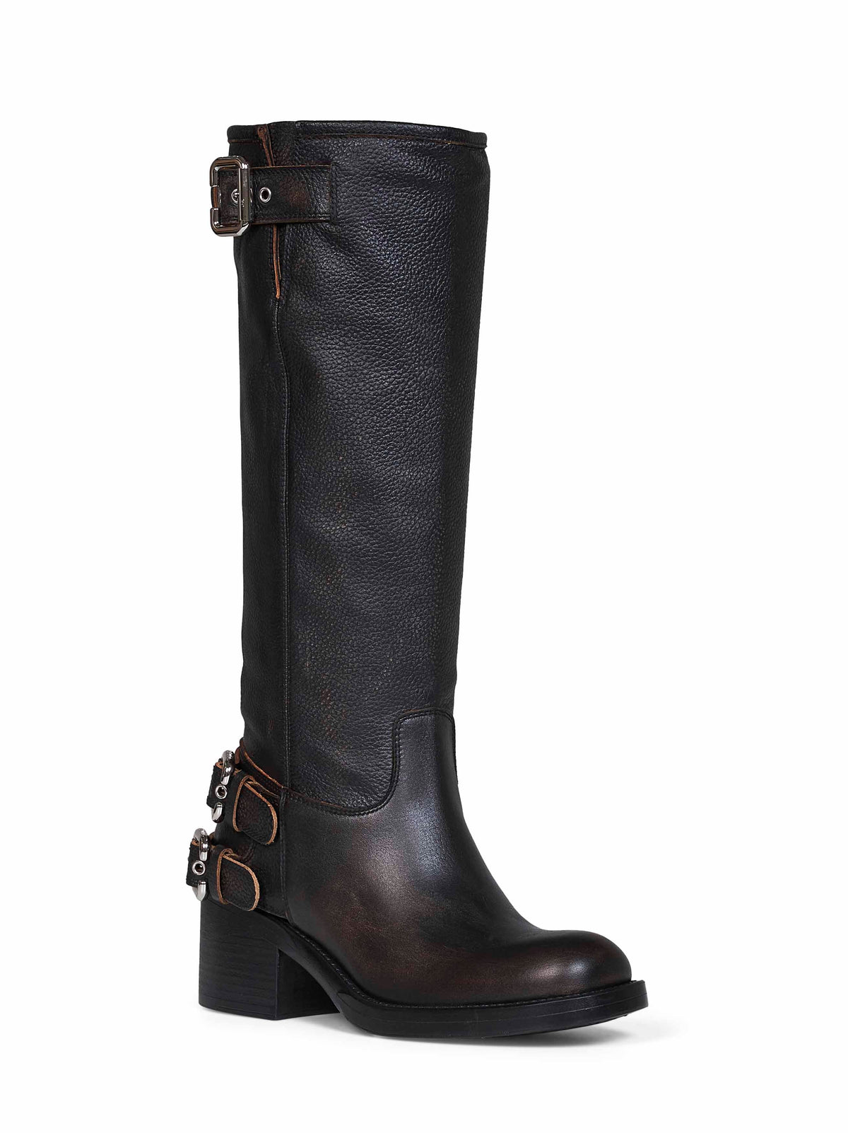 CHLOé Chloé Women Black Grained Brushed Leather Dakota Biker Boots