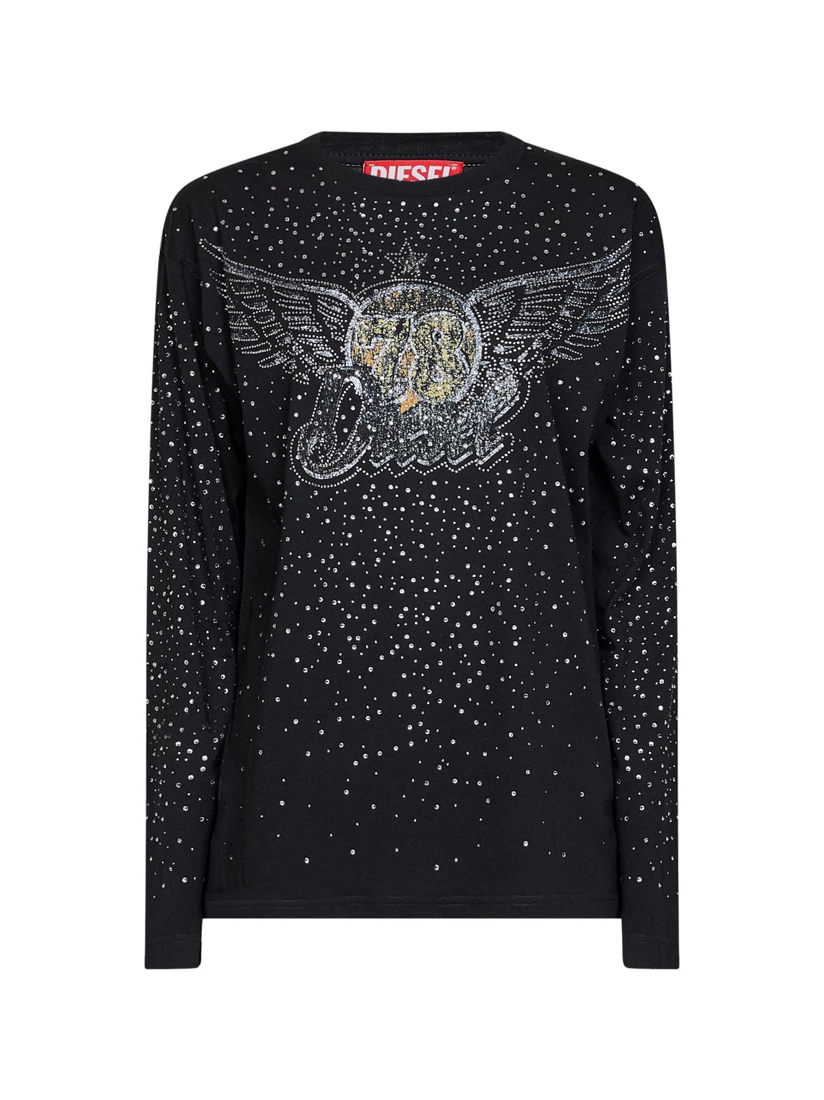 DIESEL Diesel Women Black Jersey Rhinestone-Embellished Printed T-Edro-Crt-Ls-C T-Shirt