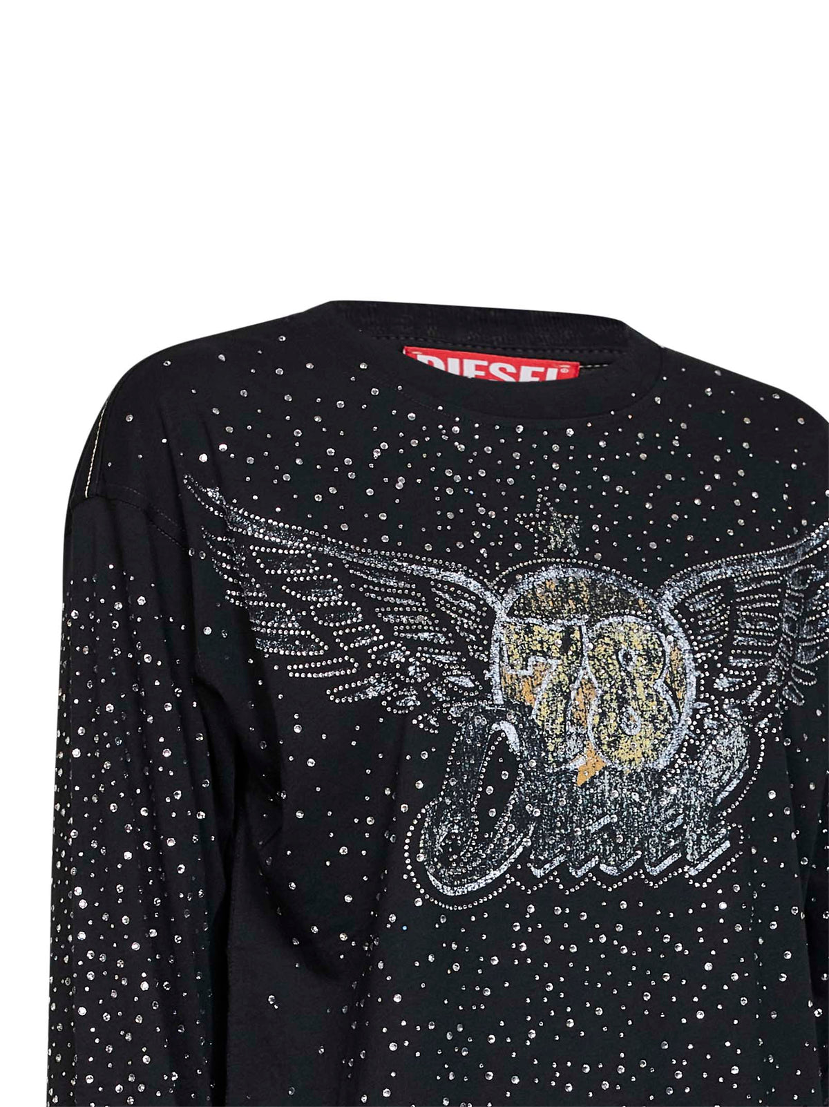 DIESEL Diesel Women Black Jersey Rhinestone-Embellished Printed T-Edro-Crt-Ls-C T-Shirt