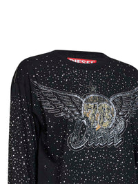 DIESEL Diesel Women Black Jersey Rhinestone-Embellished Printed T-Edro-Crt-Ls-C T-Shirt