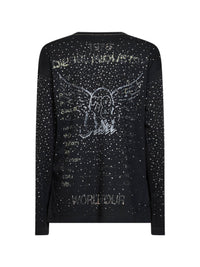 DIESEL Diesel Women Black Jersey Rhinestone-Embellished Printed T-Edro-Crt-Ls-C T-Shirt