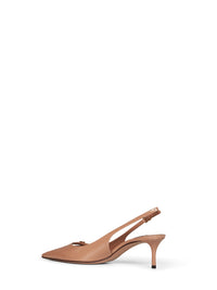 Dolce & Gabbana Women Dark Beige Patent Leather Slingback Pumps With Dg Logo