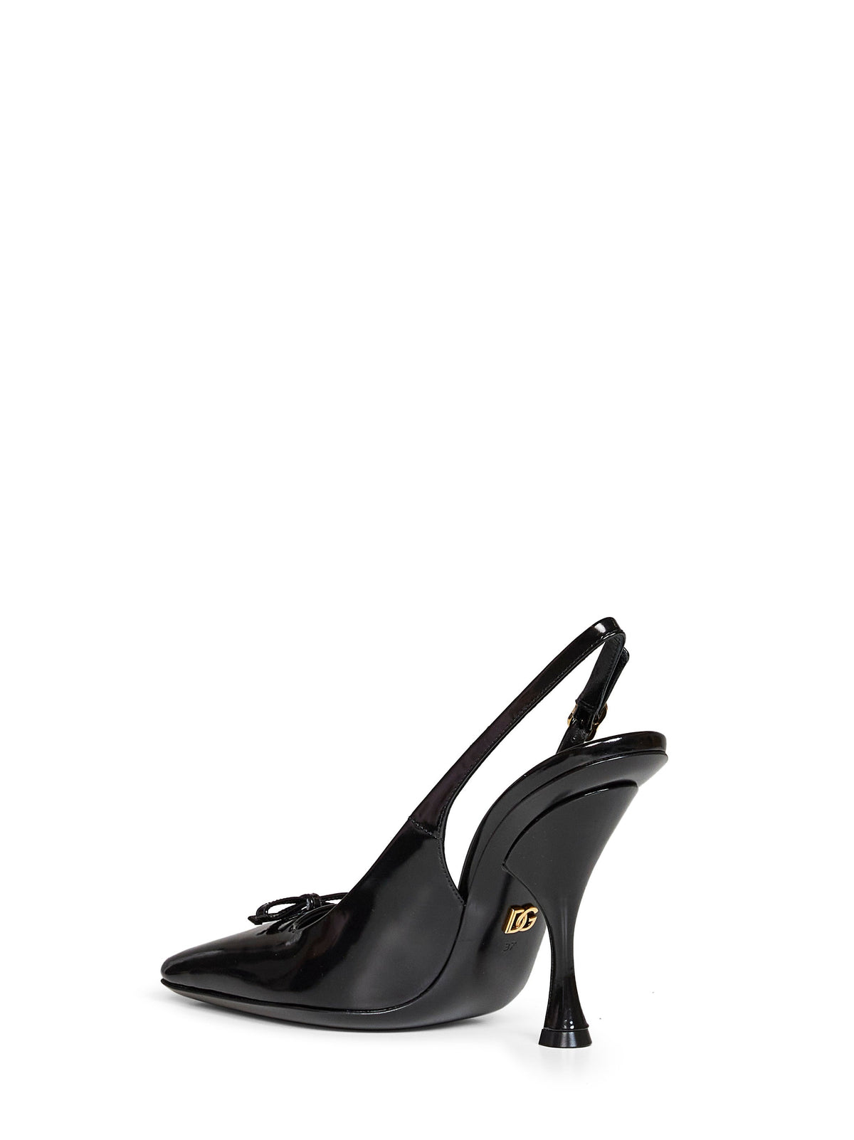 DOLCE & GABBANA Dolce & Gabbana Women Black Glossy Calfskin Leather Schiffer Slingback Pumps