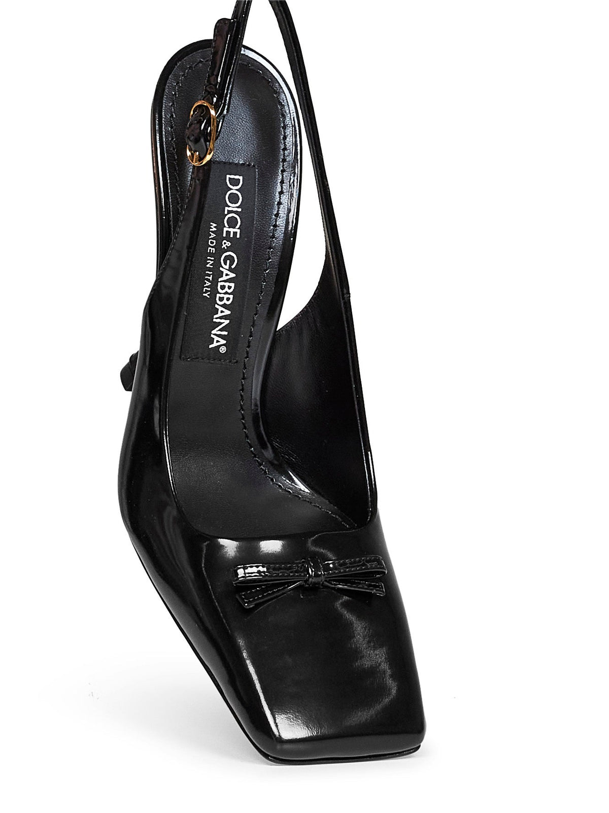 DOLCE & GABBANA Dolce & Gabbana Women Black Glossy Calfskin Leather Schiffer Slingback Pumps